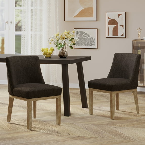 Noble House Elmore Fabric Upholstered Wood Dining Chairs, Set of 2, Brown and Weathered Natural