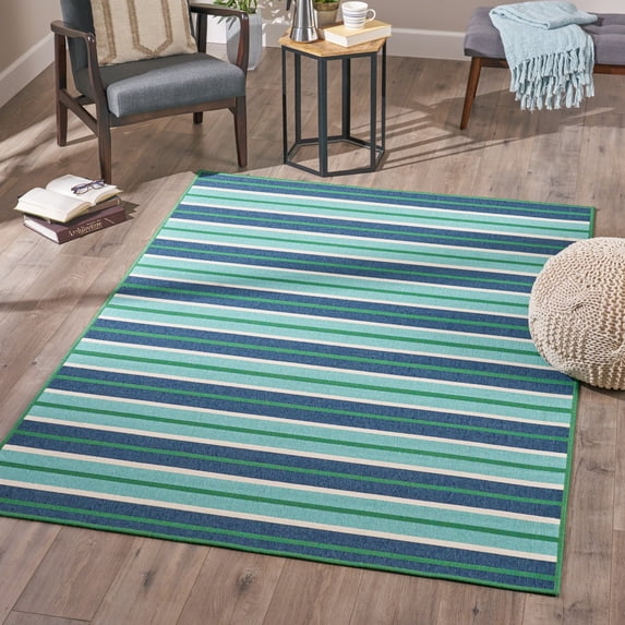 Noble House Emely Indoor Geometric 5 x 8 Area Rug, Blue, Green