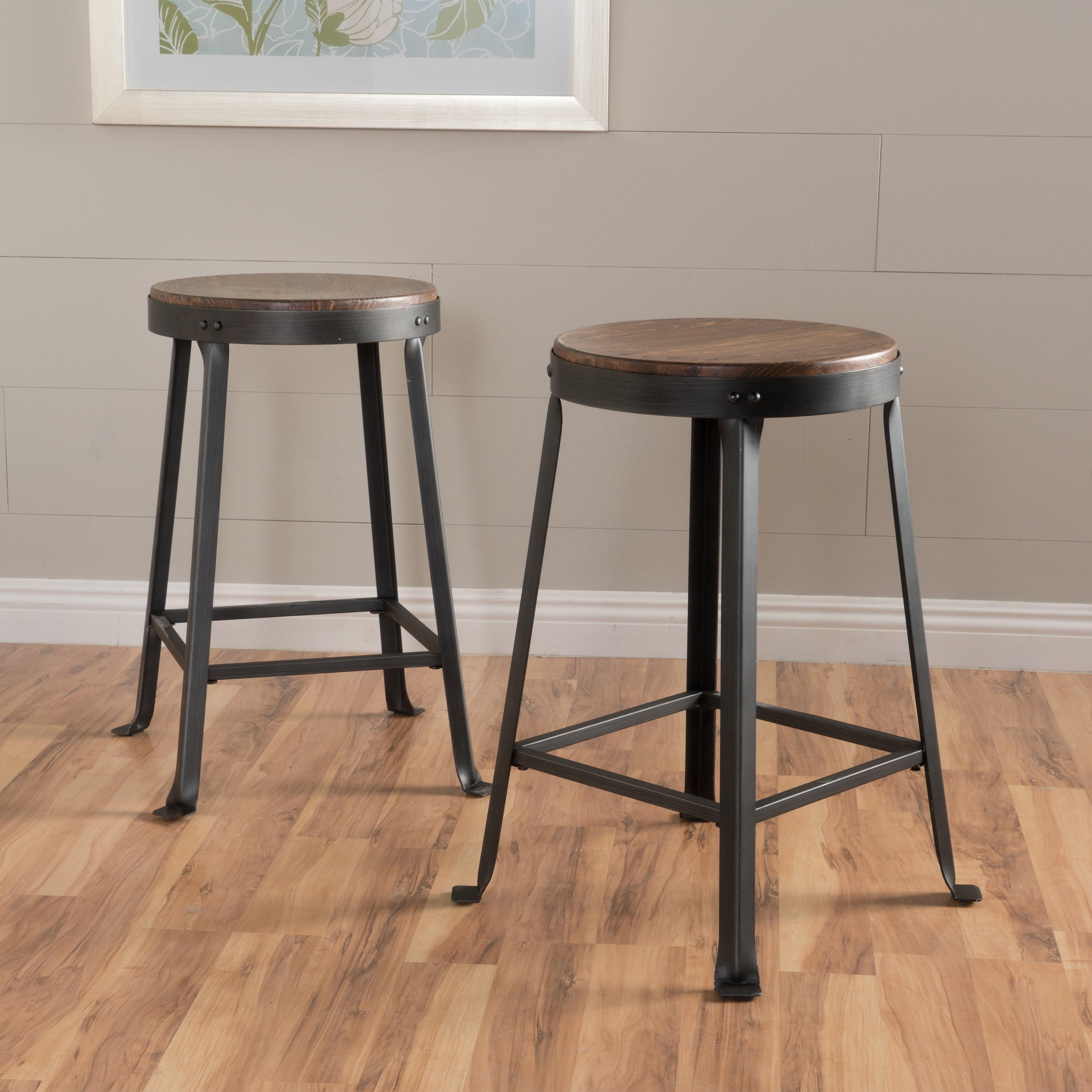 Noble House Emmett Brown Weathered Wood Counter Stool Set of 2
