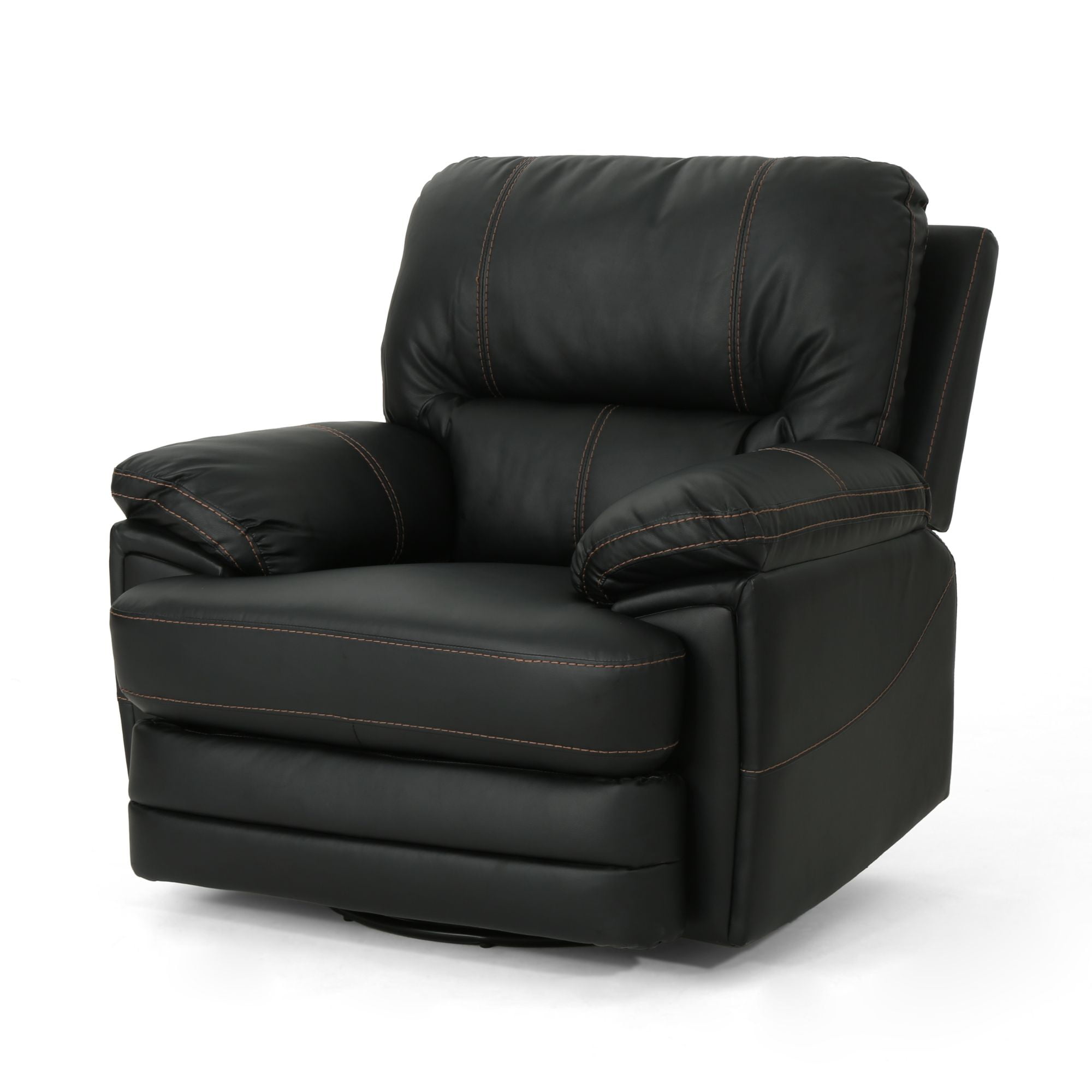 Noble House Emmett Standard Faux Leather Swivel Power Recliner, Black