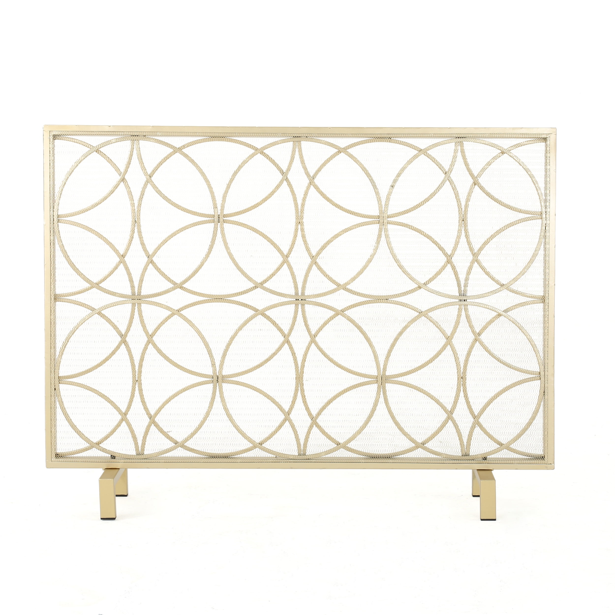 Gold Iron Single Panel Fireplace Screen with Mesh