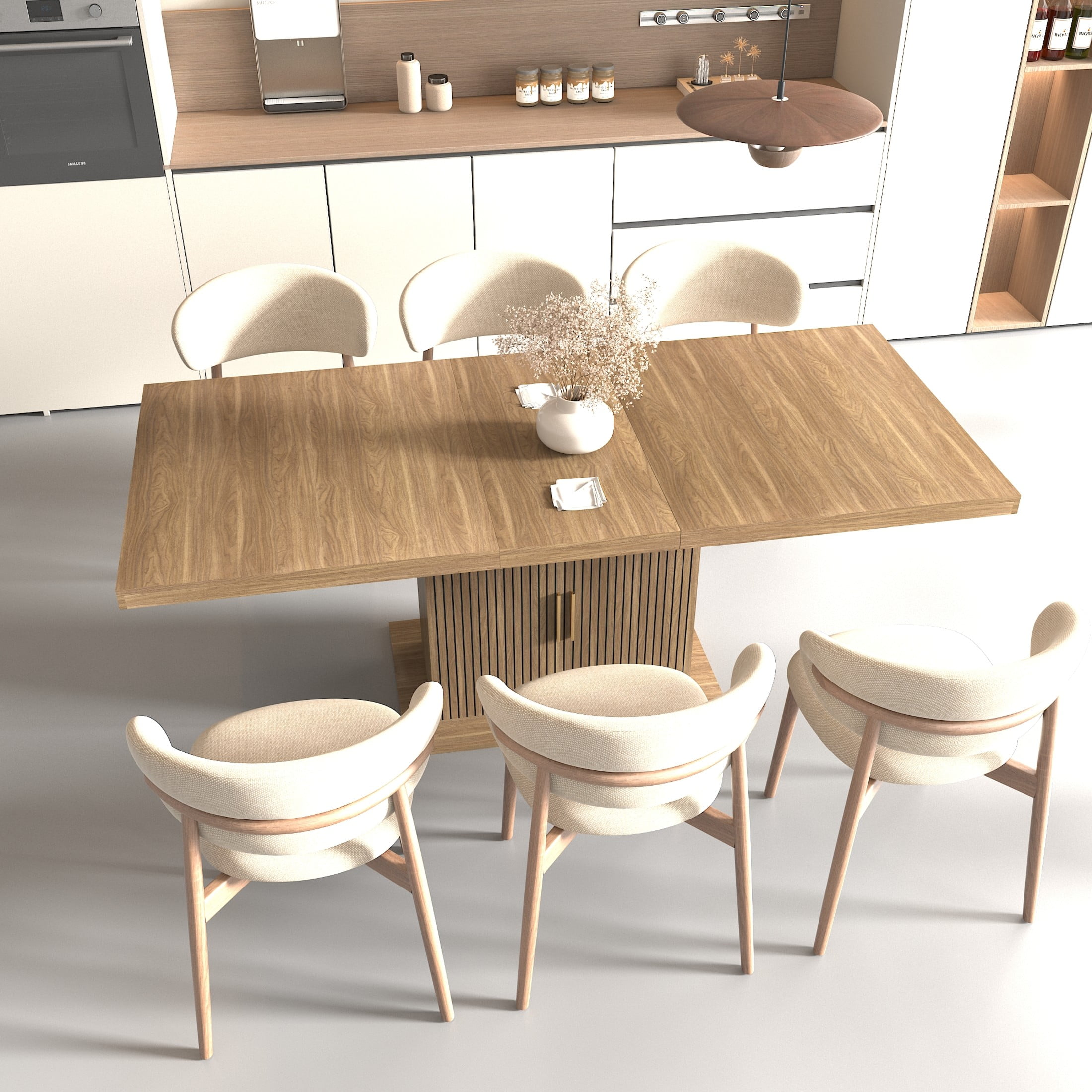 Noble House Erika 78.74" Expandable Dining Table with Storage, Modern Triamine Wood Table for 6–10, Black Brown