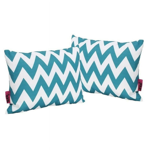 Noble House Ernest Zig Zag Striped Rectangular Throw Pillow in Teal (Set of 2)