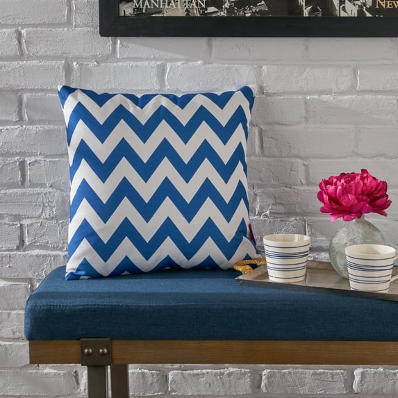 Noble House Ernest Zig Zag Striped Square Throw Pillow in Blue