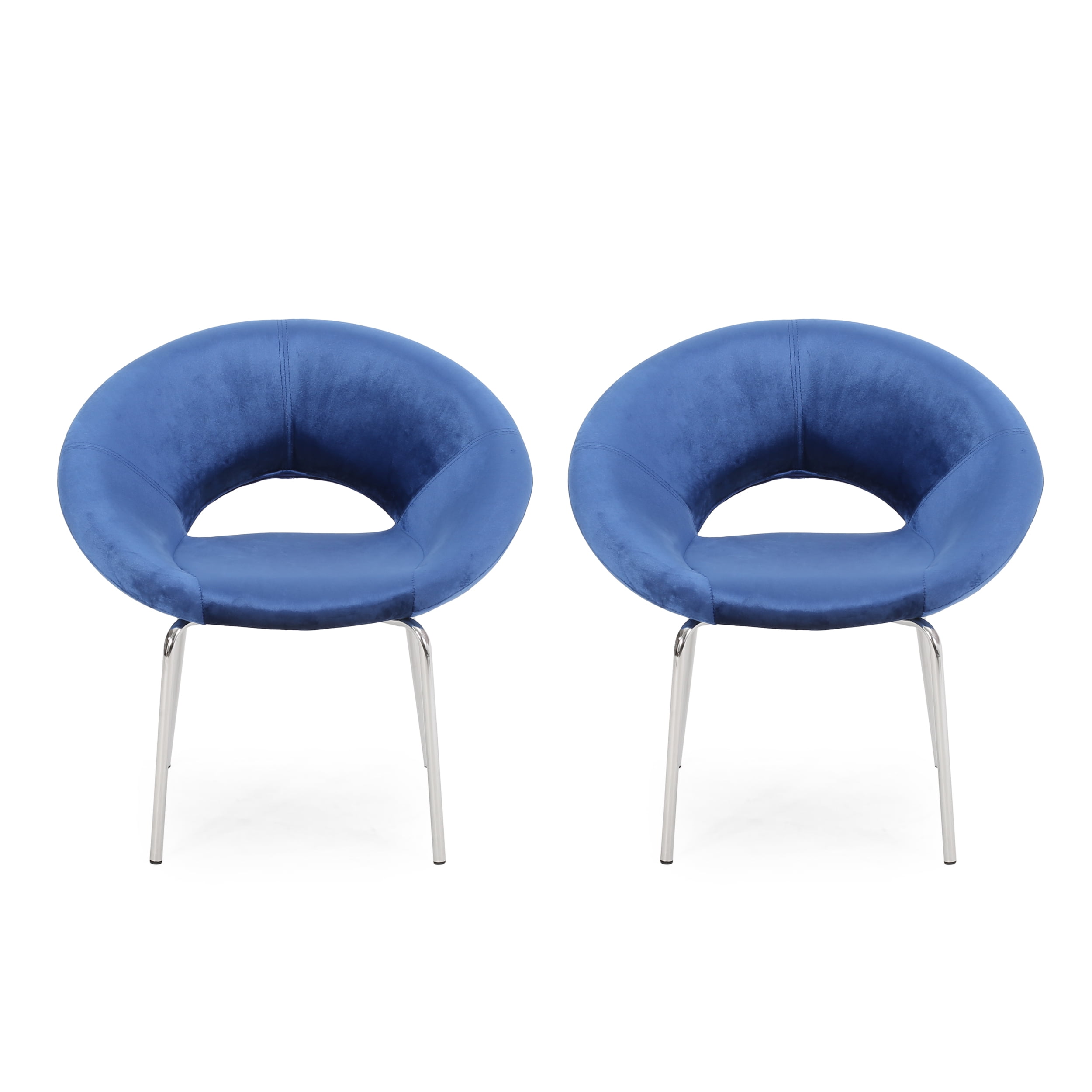 Noble House Ezra Modern Glam Velvet Accent Chairs, Set of 2, Navy Blue