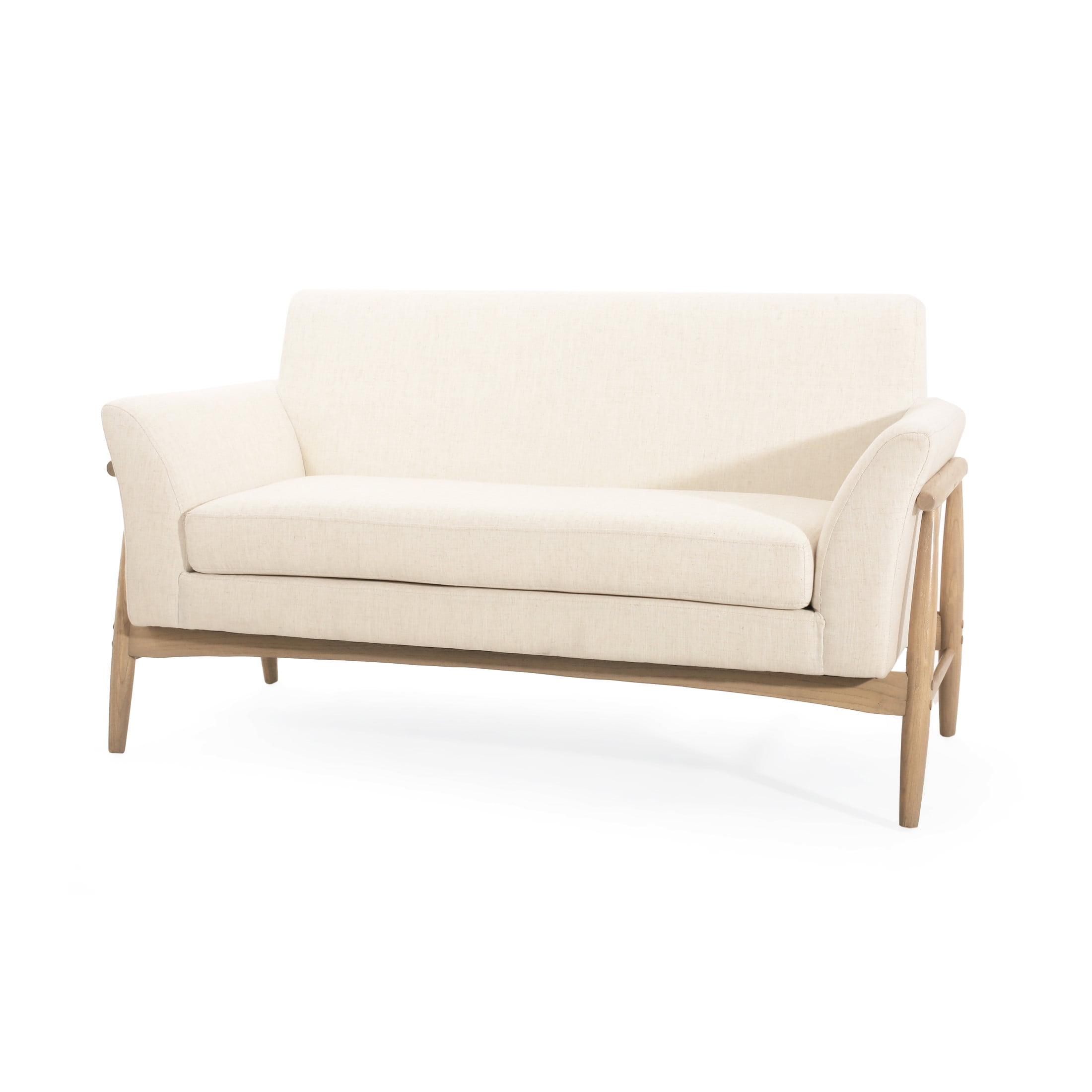 Noble House Modern Beige Fabric Loveseat with Cushioned Seats