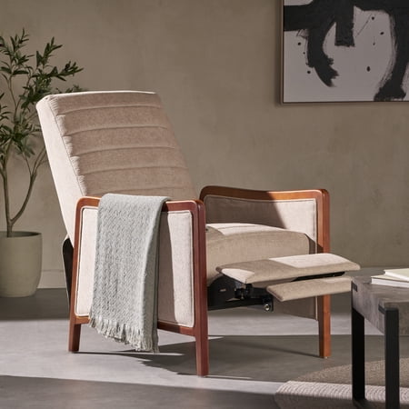 Harper & Bright Designs Noble House Fabric Recliner Chair, Mid-Century Wood Push Back Recliner Sofa, Adjustable Lounge Chair with Thicker Backrest and Seat Cushion for Living Room, Sand