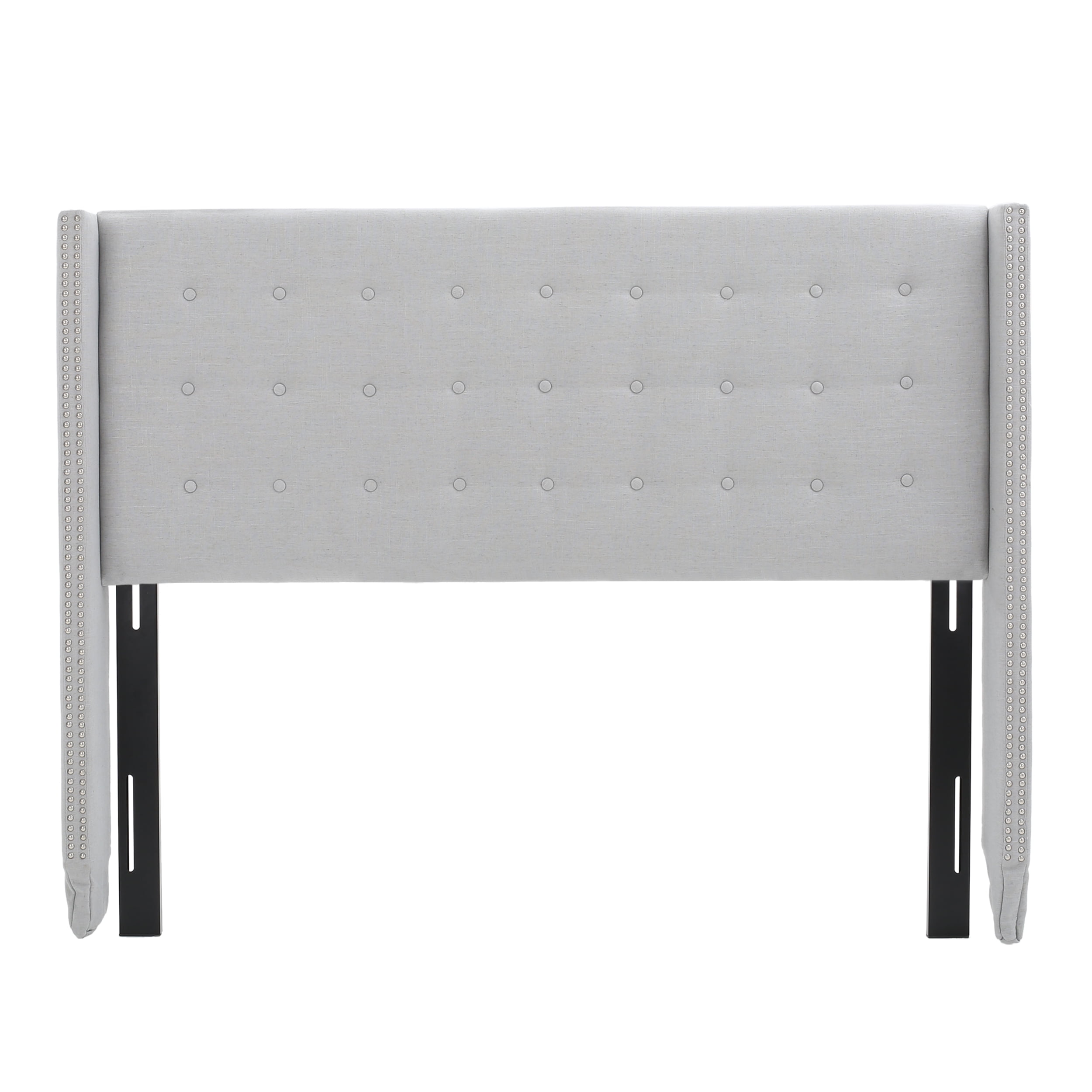 Light Gray Upholstered Tufted Full Headboard with Studded Wings