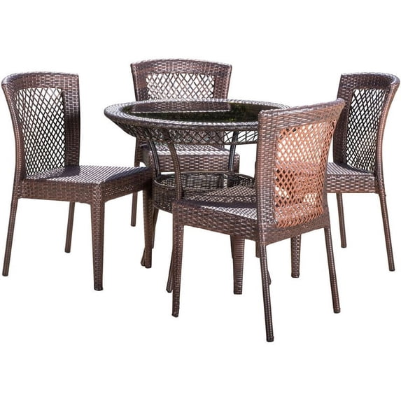 Noble House Farley 7 Piece Wicker Patio Dining Set in Brown Dining Set