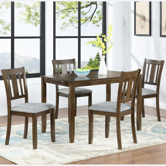 Noble House Farmhouse Dining Chairs Set of 4, Upholstered Wooden Kitchen Side Chairs with Slatted Back, Walnut
