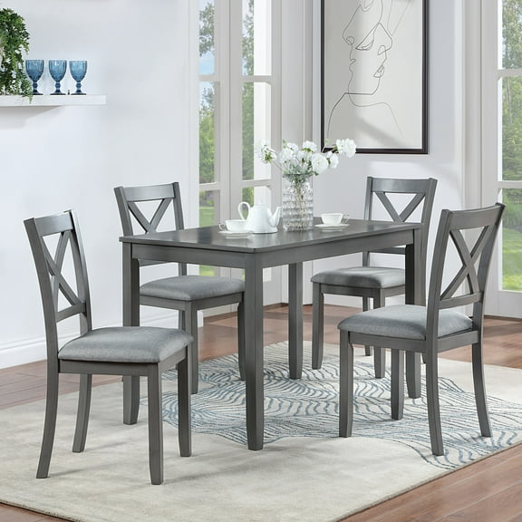Noble House Farmhouse Dining Chairs Set of 4, Upholstered Wooden Kitchen Side Chairs with X-shaped Back, Gray