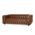 thumbnail image 1 of Noble House Feichko Faux Leather Tufted 3 Seater Sofa, Cognac Brown, 1 of 9