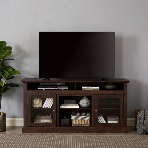 Noble House Fenriver 60" Farmhouse TV Stand, Media Console for 65" TVs with Glass Doors & Cable Management, Brown