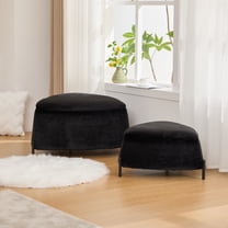 Noble House Fenwick 29.9" 2-Piece Black Faux Fur Storage Ottoman Set, Foot Stools with Reversible Tray Lid, Black