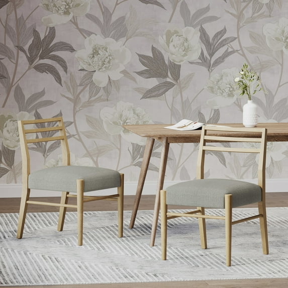 Noble House Fernleaf Fabric Upholstered Wood Dining Chairs, Set of 2, Light Ash and Gray