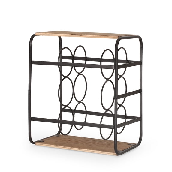 Noble House Ferrat Metal 6 Bottle Tabletop Wine Rack, Natural and Black