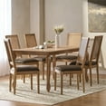 thumbnail image 1 of Noble House Fescue Fabric Upholstered Wood and Cane Expandable 7 Piece Dining Set, Natural Brown and Brown, 1 of 16