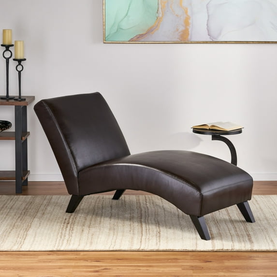 Noble House Finney Indoor Brown Upholstered Bonded Leather Chaise Lounge