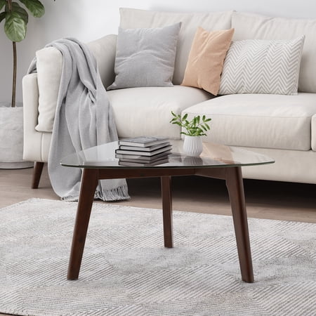Noble House Fircrest Wood and Glass Coffee Table, Walnut