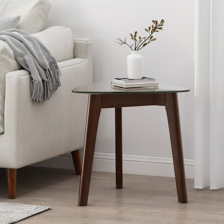 Noble House Fircrest Wood and Glass End Table, Walnut