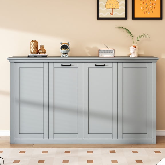 Noble House Florin Twin Size Murphy Bed with Cabinet Storage, Foldable Space-Saving Guest Bed, Gray