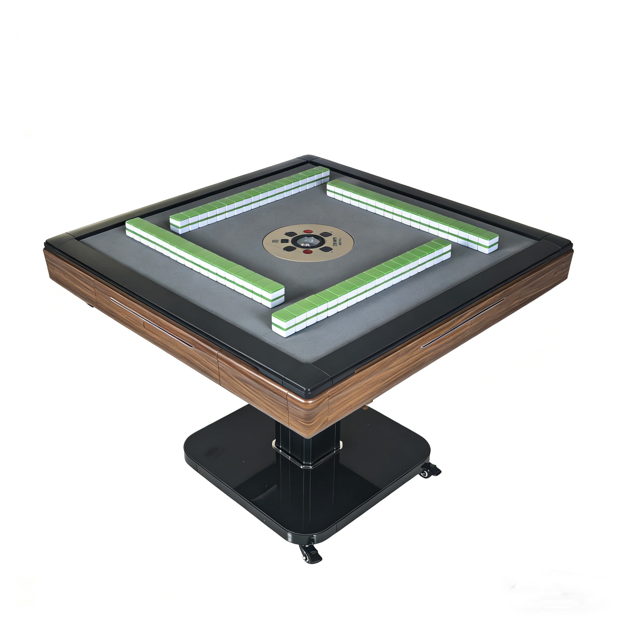 Noble House Foldable Automatic Mahjong Table with Wheels, Magnetic Tiles, Hard Cover, Brown