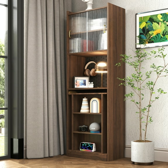 Noble House Folding Desk with Storage, Sliding Doors & Pegboard, Space-Saving Study Table, for Home Office, Walnut