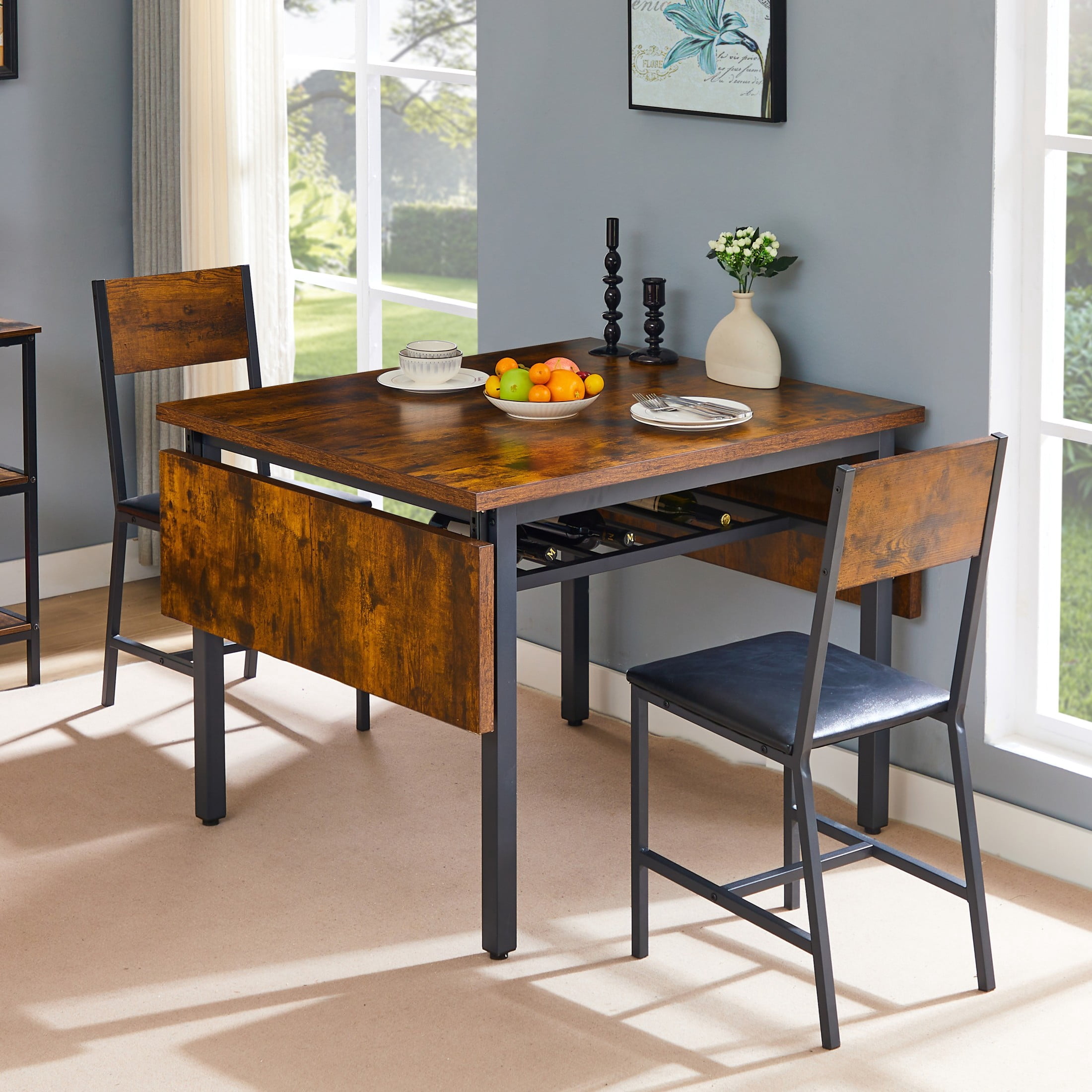 Noble House Folding Dining Table with Thick Top, Drop Leaf Extendable Design for Small Spaces, Rustic Brown