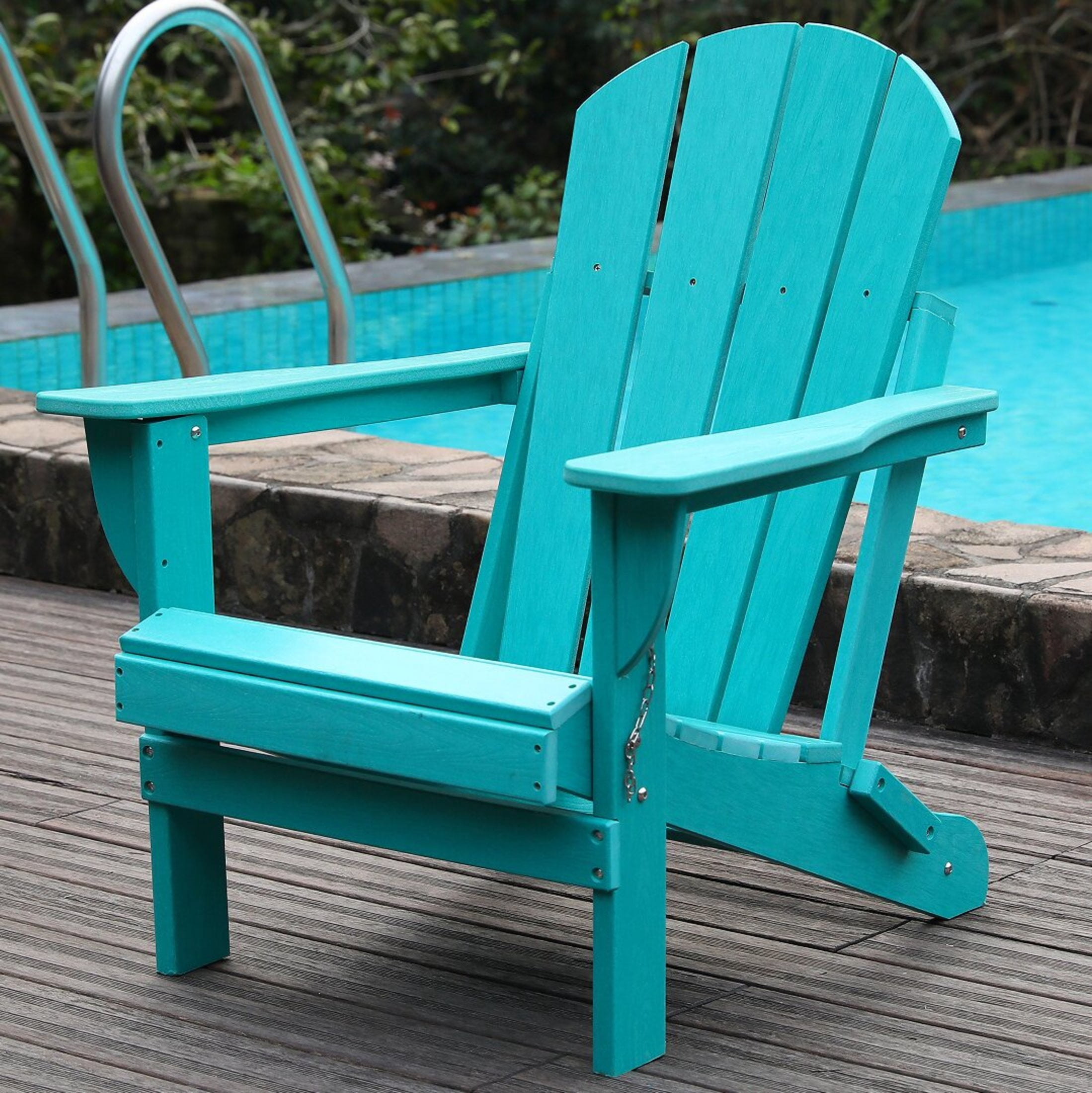 Noble House Folding Outdoor Adirondack Chair with Dual Cup Holders, All-Weather Patio Chair for Backyard, Lake Blue