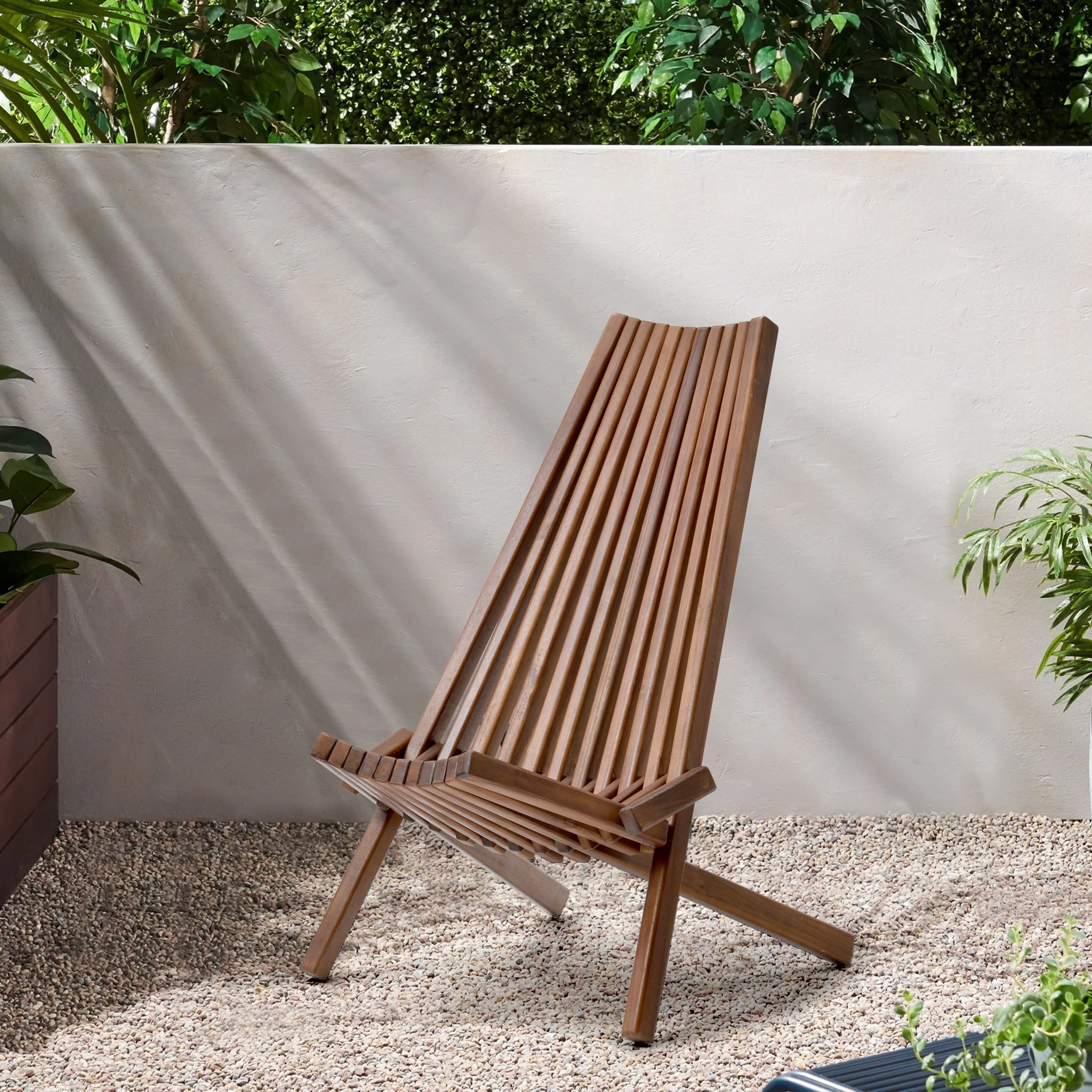 Noble House Folding Wood Chair with Slatted Design, Ergonomic Backrest, Natural
