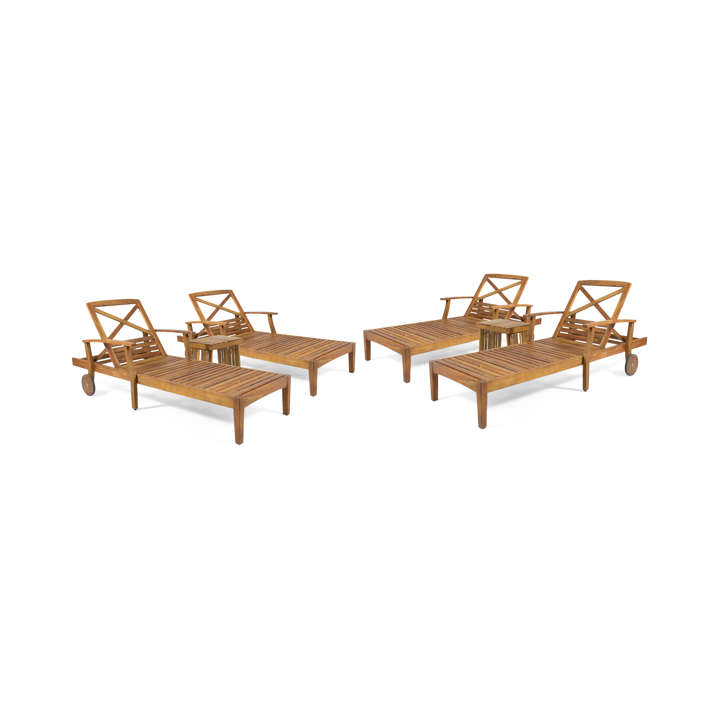 Noble House Forrest Acacia Wood Outdoor Chaise Lounge - Set of 4, Teak - image 1 of 10