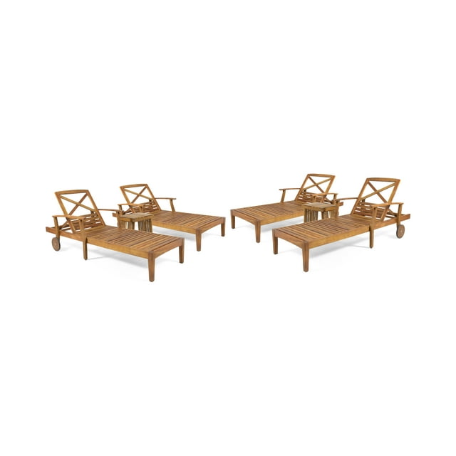 Noble House Forrest Acacia Wood Outdoor Chaise Lounge - Set of 4, Teak