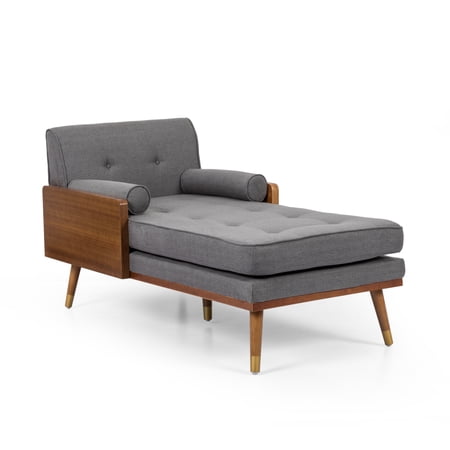 Noble House Fortas Indoor Fabric Tufted Chaise Lounge, Dark Walnut and Gray