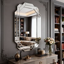 Noble House Frameless Beveled Wall Mirror, Horizontal or Vertical Modern Full-Length Decorative Mirror,Silver