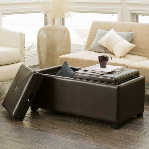 Noble House Franklin Rectangular Faux Leather Storage Ottoman, Brown