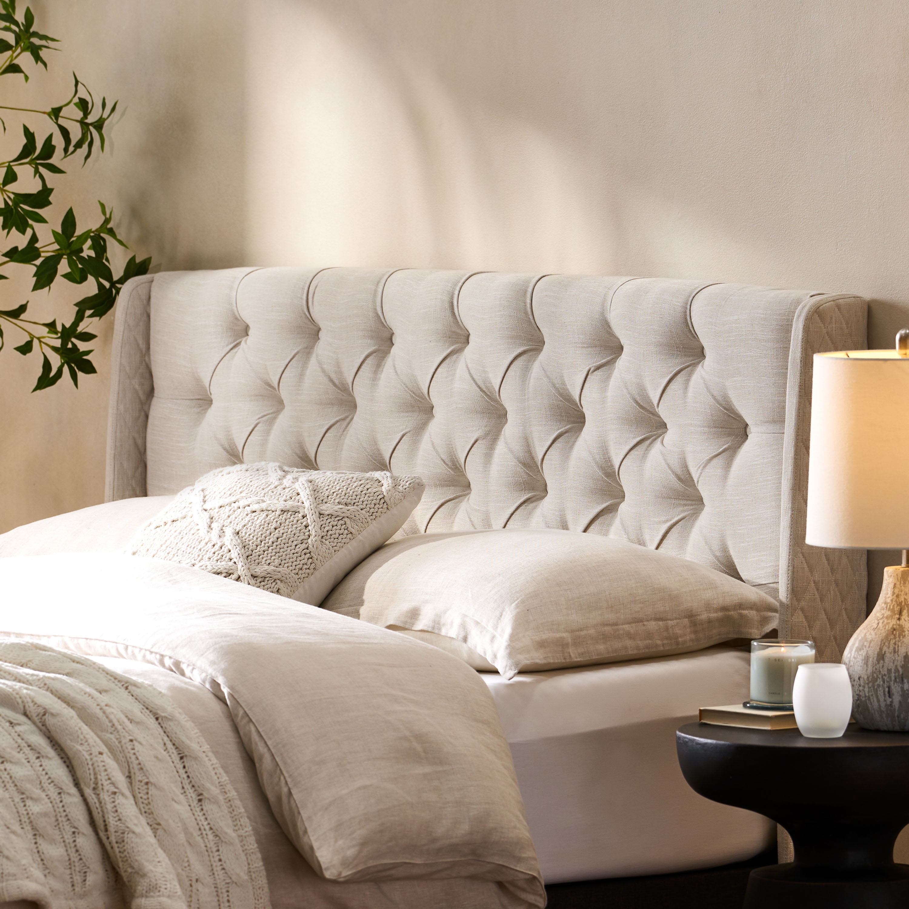 Noble House Franklin Tufted Eggshell Fabric FullQueen Headboard