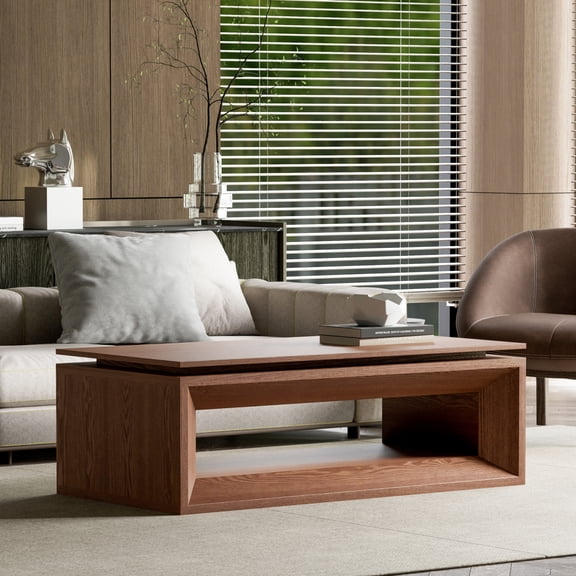 Noble House Fraser 43.3" Modern Lift-Top Coffee Table with Hidden Storage, Adjustable Height for Living Room, Walnut