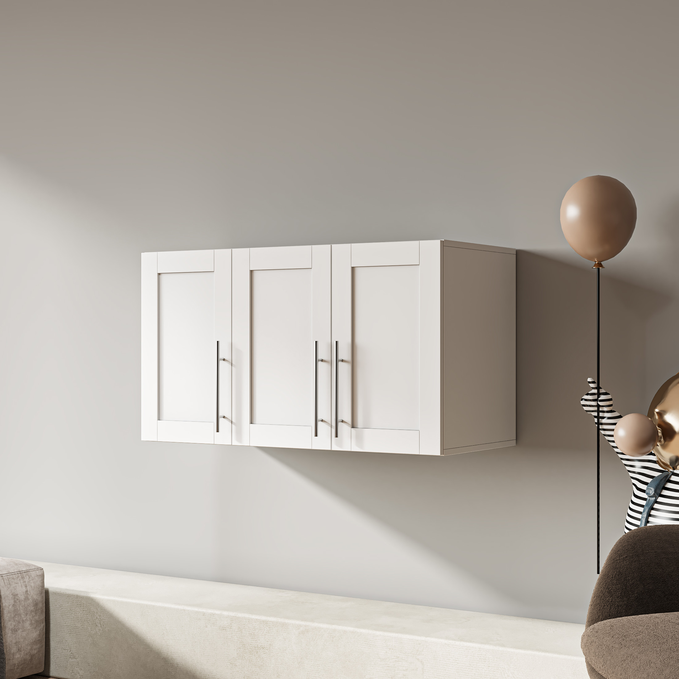 Noble House Frederick 35.43" Wall-Mounted Stackable Storage Cabinet, Adjustable Shelves, Space-Saving, White