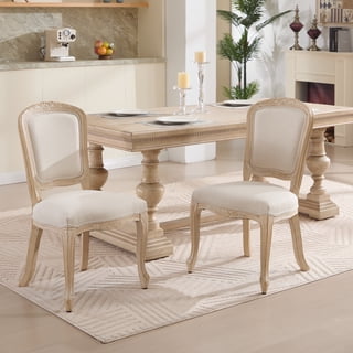 Noble House French Country Dining Chairs with Cushion Back and Carved Wood Frame for Living Room, Beige, Set of 2