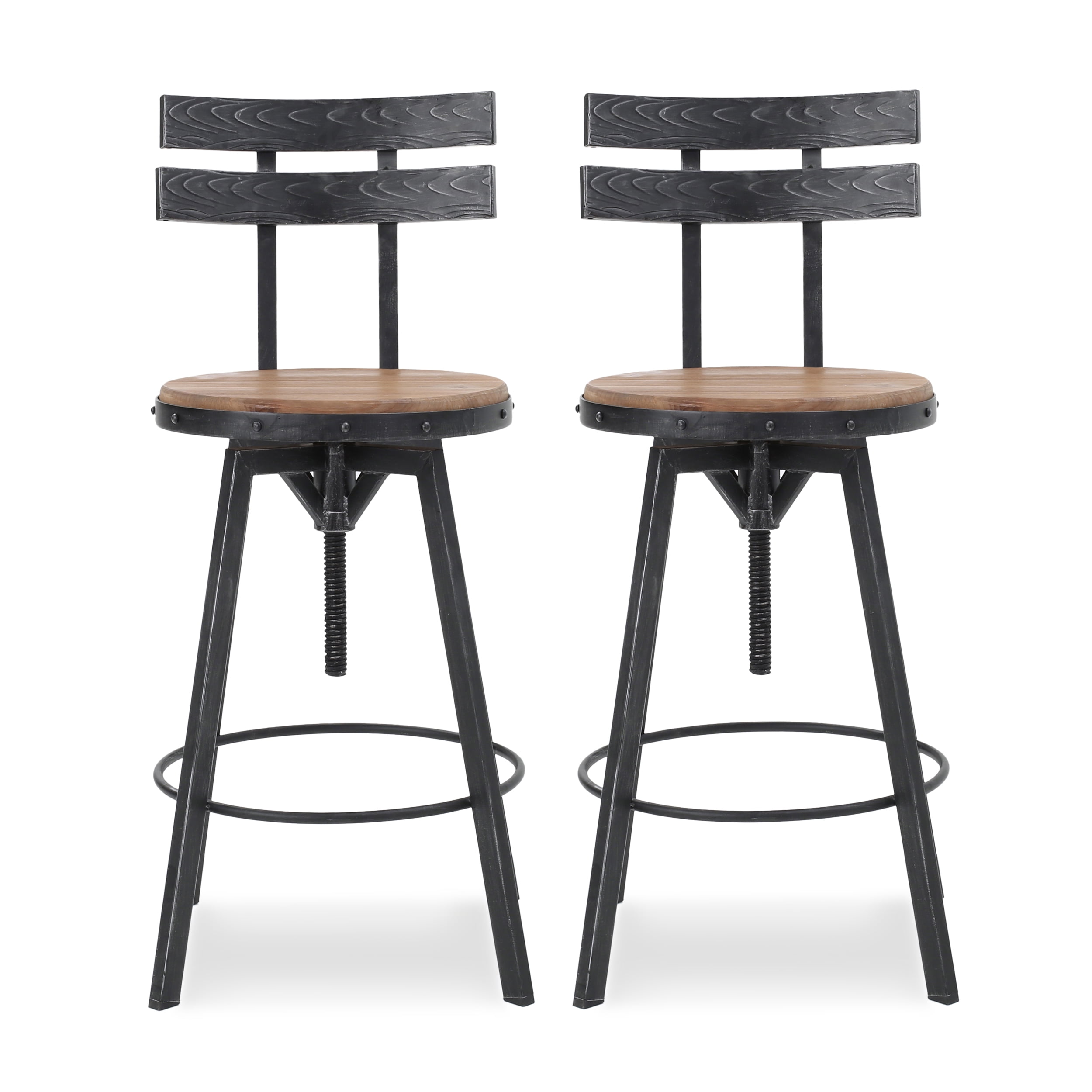 Industrial Modern Adjustable Swivel Barstool in Black and Natural Wood