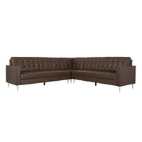 Noble House Fruite Faux Leather Tufted 5 Seater Sectional Sofa Set, Dark Brown and Chrome