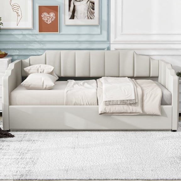 Noble House Full Upholstered Daybed, Modern Linen Sofa Bed with Large Underbed Storage, Small Space, Beige