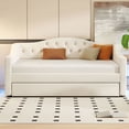 thumbnail image 1 of Noble House Full XL Upholstered Daybed, Linen Frame with 7-Color LED Belt and Trundle, Space Saving Design, Beige, 1 of 11