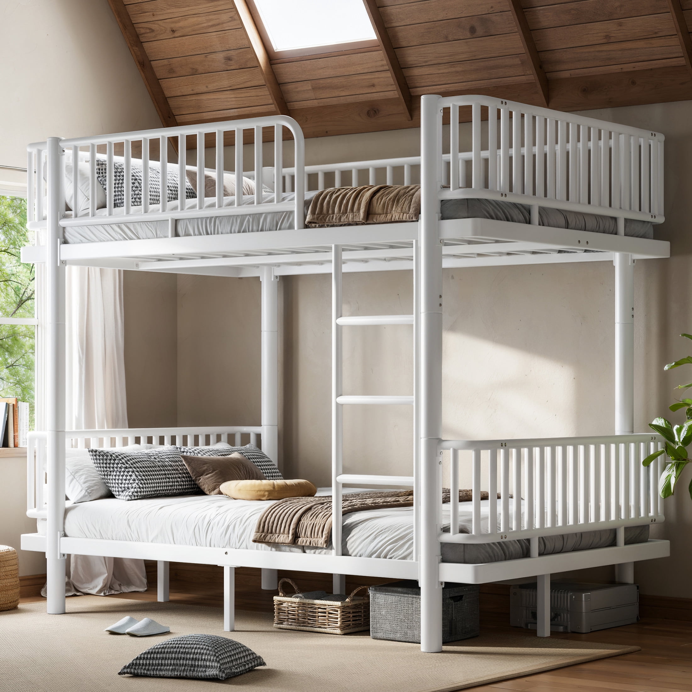 Noble House Full over Full Bunk Bed with Guardrails and Ladder, Can Separate into 2 Platform Beds, White