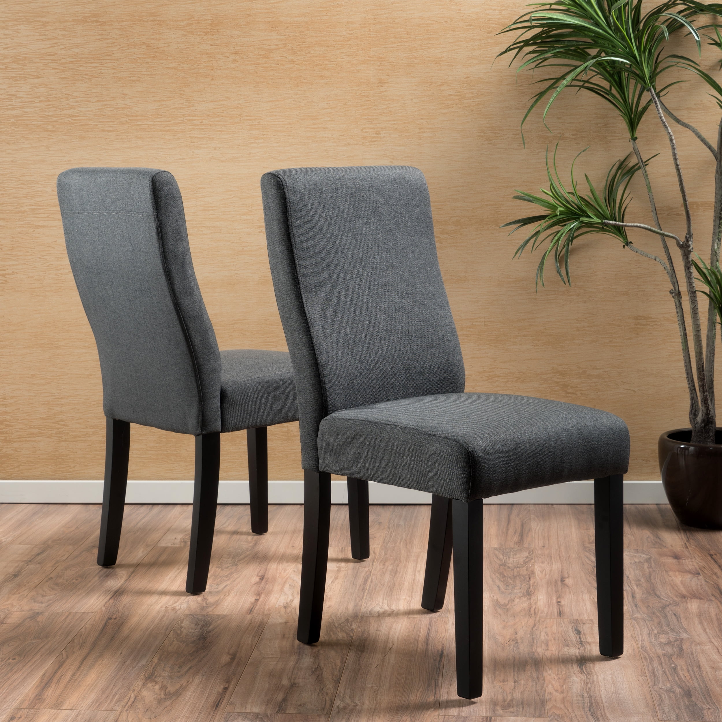 Noble House Gable Contemporary Fabric Dining Chair, Set of 2, Dark Grey