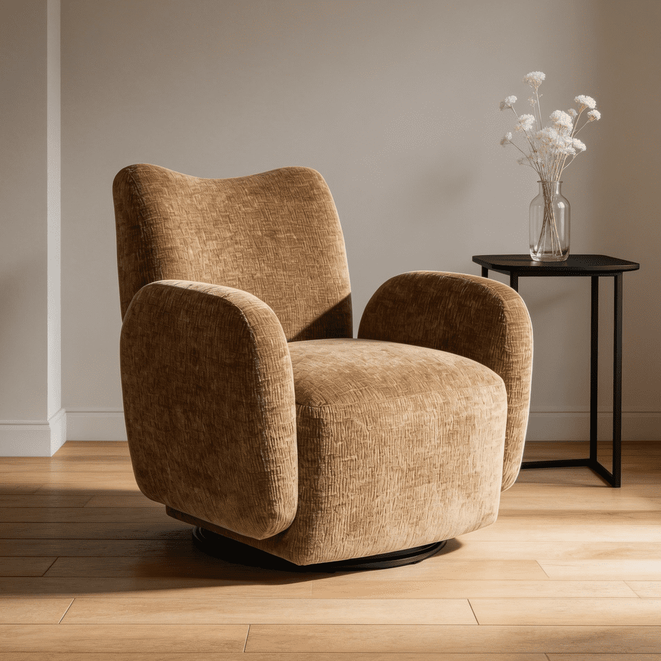 Noble House Gabryle 360° Swivel Accent Chair, Luxurious Chenille Upholstered Barrel Chair, Living Room, Camel