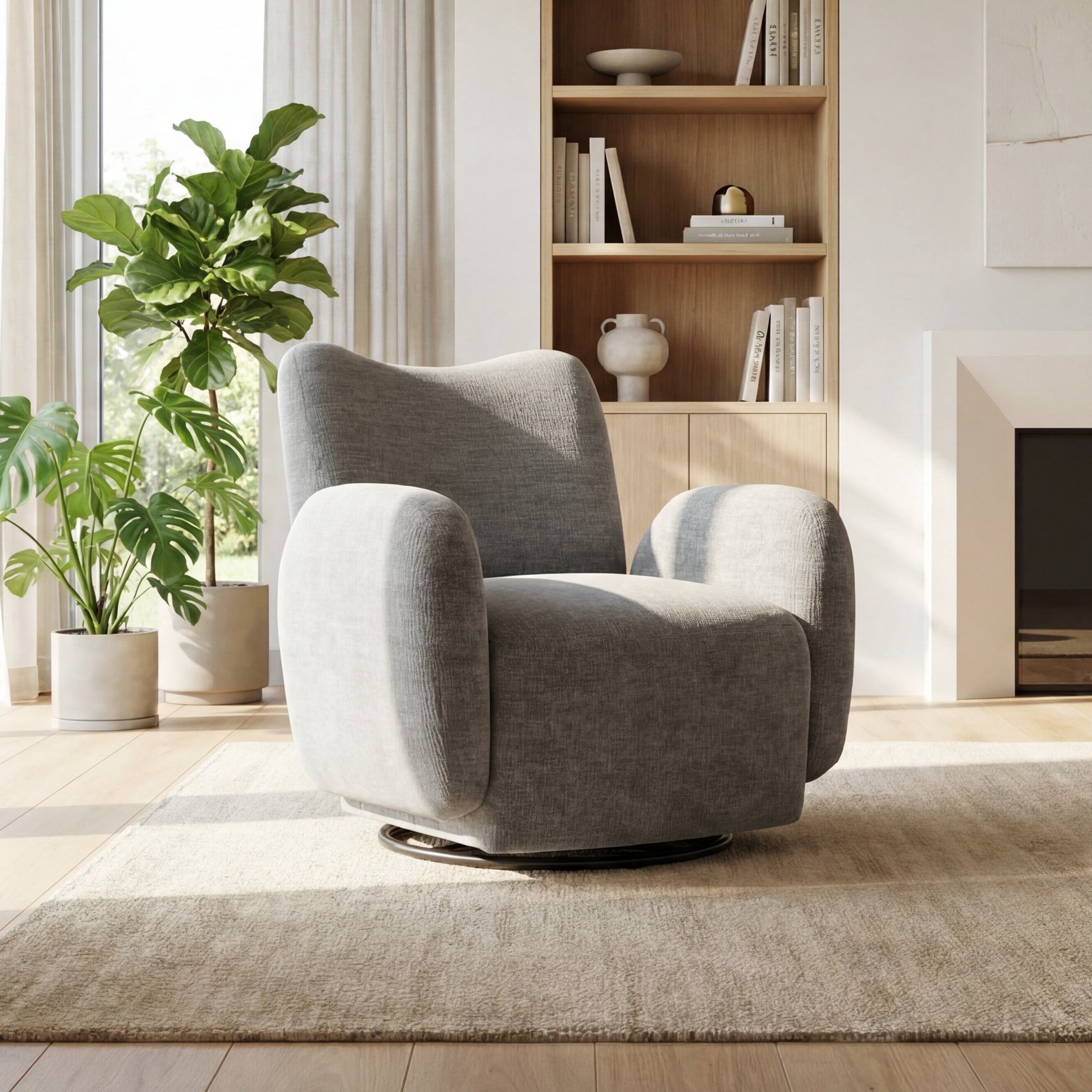Noble House Gabryle 360° Swivel Accent Chair, Luxurious Chenille Upholstered Barrel Chair, Living Room, Dark Gray
