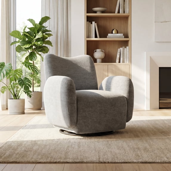 Noble House Gabryle 360° Swivel Accent Chair, Luxurious Chenille Upholstered Barrel Chair, Living Room, Dark Gray