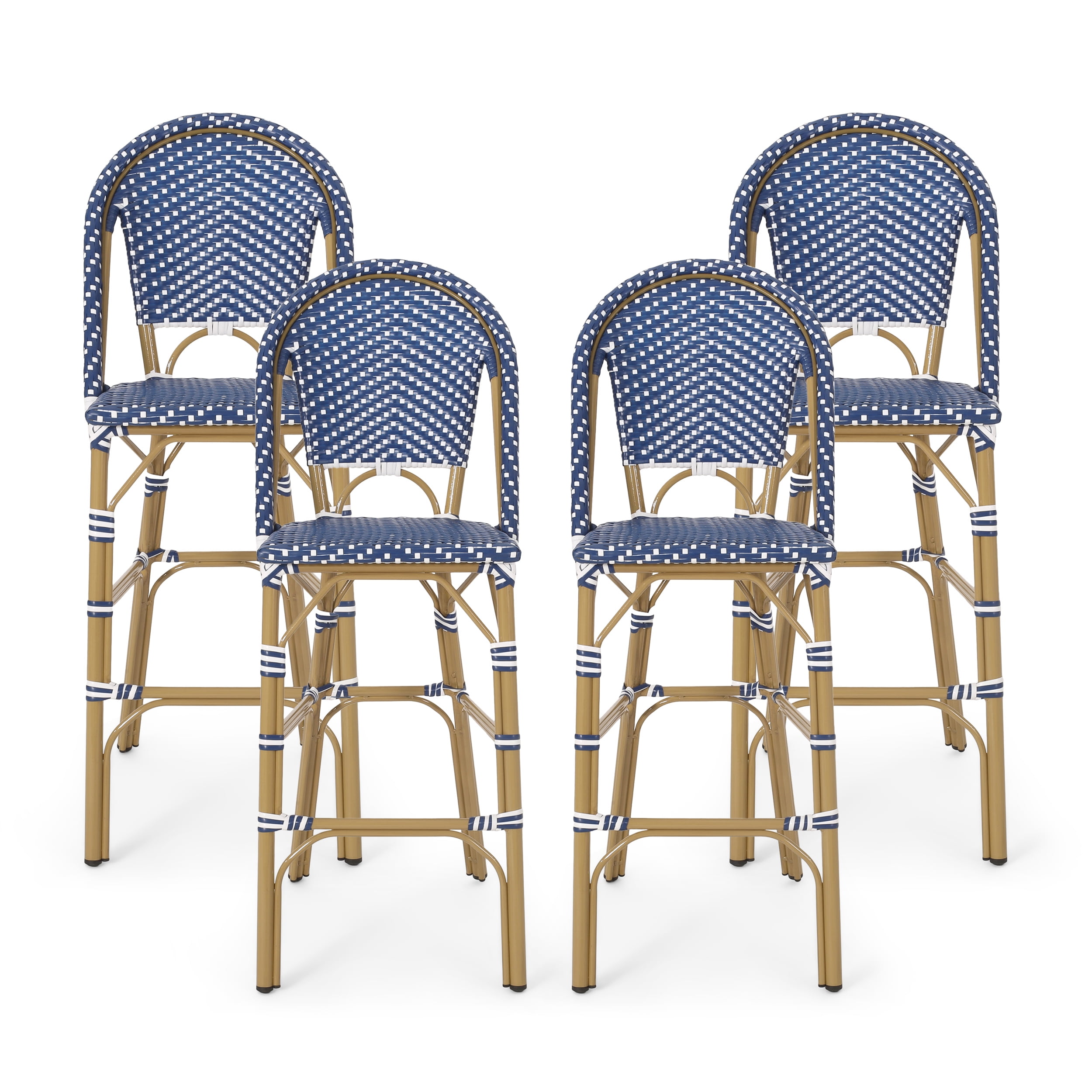 Noble House Gallia Outdoor Bar Stool - Dark Teal/White, 4 Pack