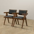 thumbnail image 1 of Noble House Gaye Athena Dining Chair Set, Vegan Leather Upholstery with Solid Wood Frame, Set of 2, Black and Natural, 1 of 6